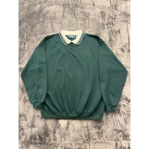 Shaver Lake‎ Relaxed Sweatshirt Mens XL Green Cotton Fleece Lined Striped Collar
